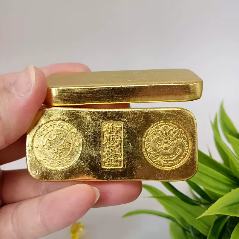 仿古实心金条摆件合金大清金库御赐金砖古玩手把件仿真金条装饰品