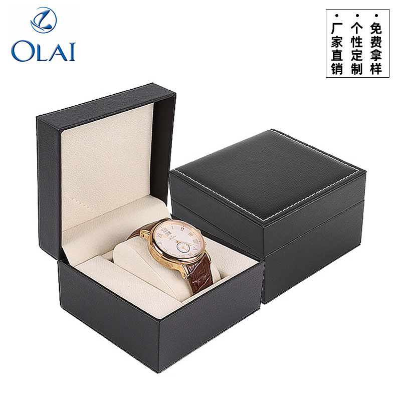 Ready Supply Stitching Pu Single Watch Box Fashionable Simple Watch Packaging Box Black Storage Box Gift Box