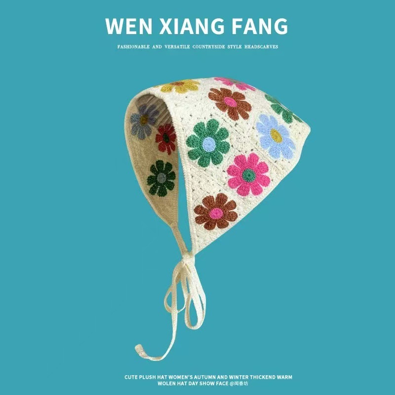 Toalla triangular hueca de punto transfronterizo Estilo pastoral retro francés Turbante fotográfico Turbante personalizado Tendencia