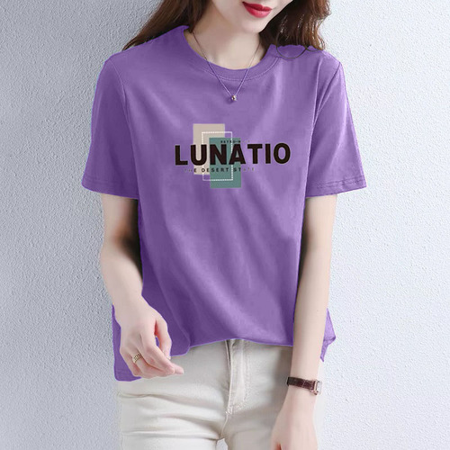 100% Pure Cotton 2025 Summer New Black Short-Sleeve T-Shirt for Women, Plus Size, Slimming Medium-Length Hip-Hiding Top