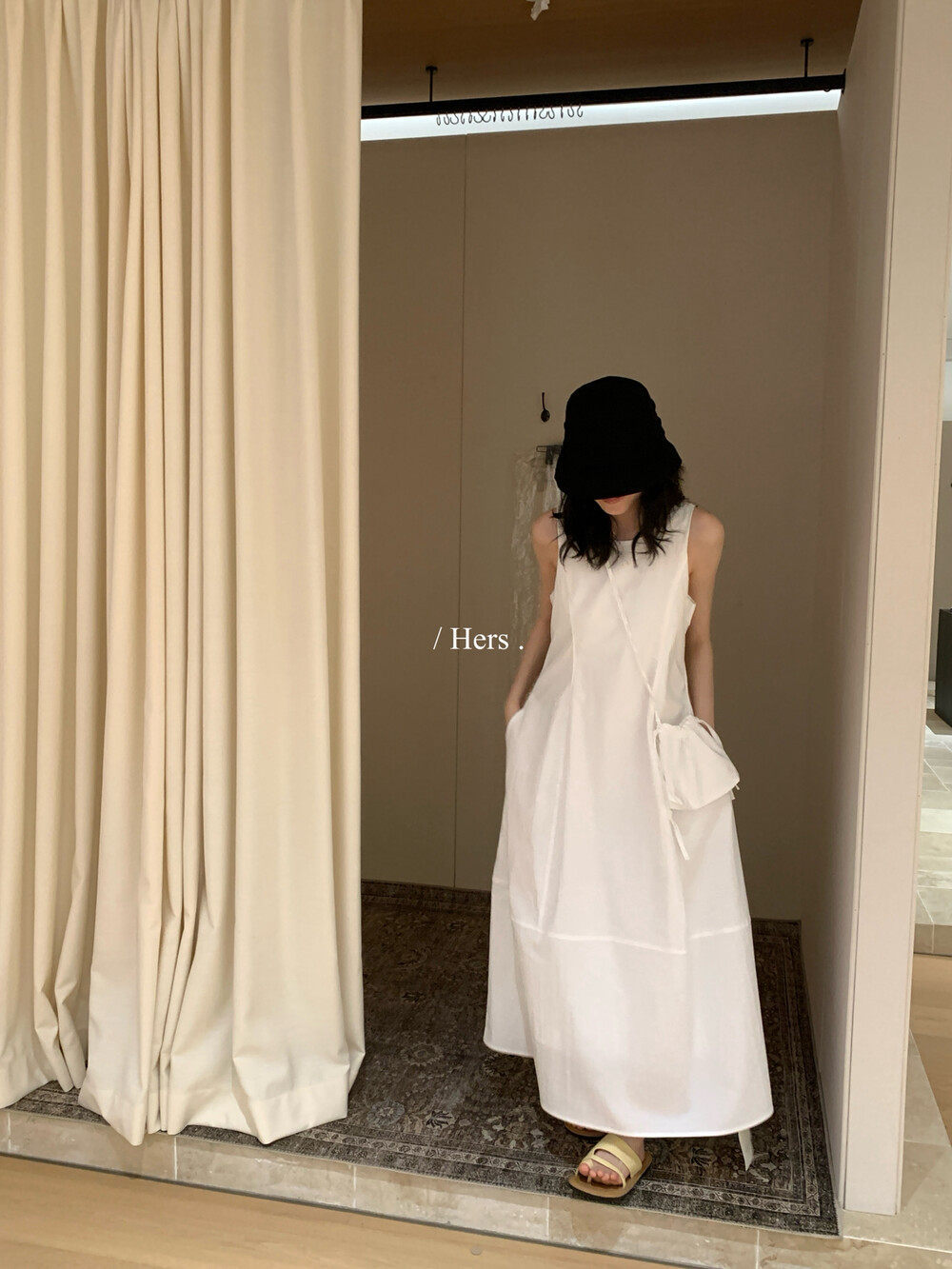 Đầm maxi nữ thắt eo không tay phong cách Pháp tối giản — Cam trần, màu trắng chi tiết 17