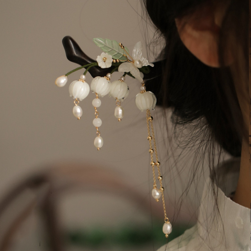 Nueva horquilla de borla de perlas de flores chinas moda nacional horquilla de pelo retro Hanfu todo fósforo nueva horquilla accesorios para el cabello mujer