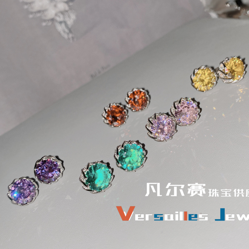 Versa新款胭脂粉蓮花耳釘女 鍍18k富婆款8mm微鑲璀璨滿鑽耳飾