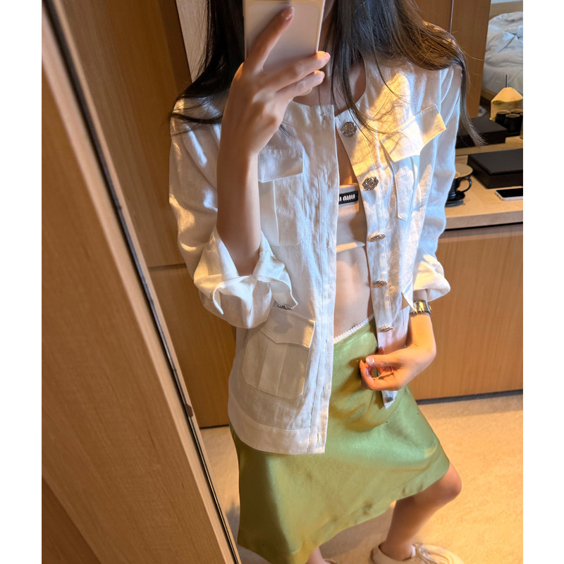 Money-Themed Rose Silver Buckle Stylish Jacket for Women, Spring Linen Round Neck Retro High-End Casual Women's Clothing Money-Themed Rose Silver Buckle Stylish Jacket for Women, Spring Linen Round Neck Retro High-End Casual Women's Clothing