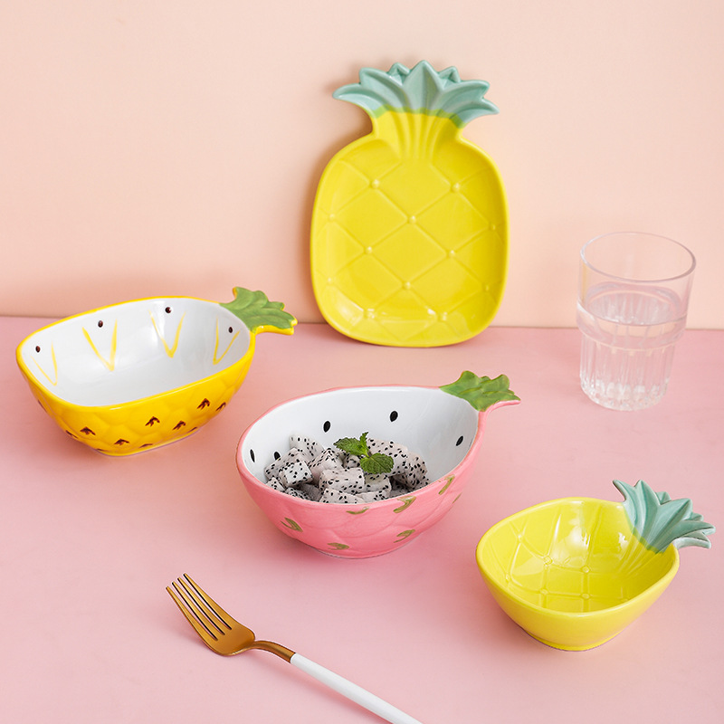 INS creativa de dibujos animados tazón de cerámica plato hogar pequeño tamaño lindo ensalada tazón de postre plato de fruta vajilla de los niños