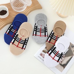 Men and Women Unisex Socks Couple Style Thin Non-Slip Invisible Boat Socks Instagram Trendy Versatile Checkered Striped Non-Slip