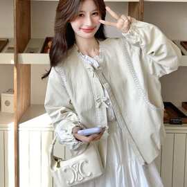 小香风花边拼接短款夹克外套女春秋新款千金感慵懒风精致上衣