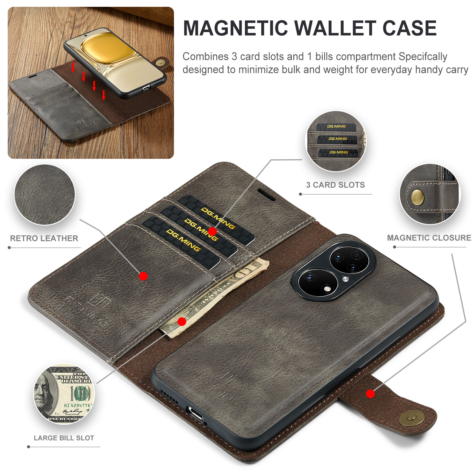 Magnetische Handyhülle Aus Leder Für Huawei P50 Und P50 Pro_voghion.com