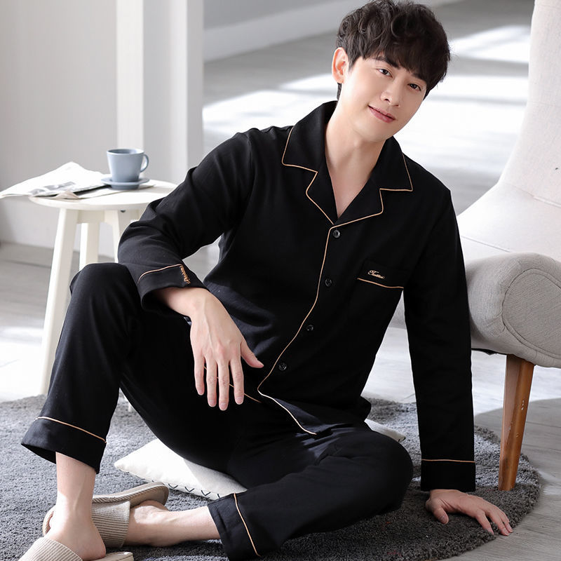 100% algodón pijamas de los hombres Primavera y otoño de manga larga de mediana edad y ancianos cardigan flojo traje homewear de gran tamaño