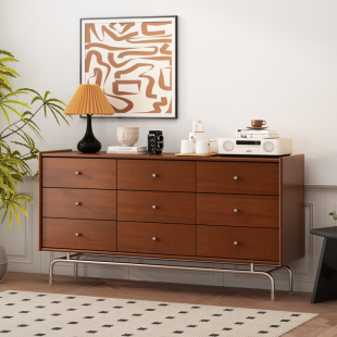 Nordic Solid Wood Nine-Drawer Cabinet Retro Storage Side Cabinet Living Room Bedroom Bedside Small Apartment Storage Drawer Storage Cabinet