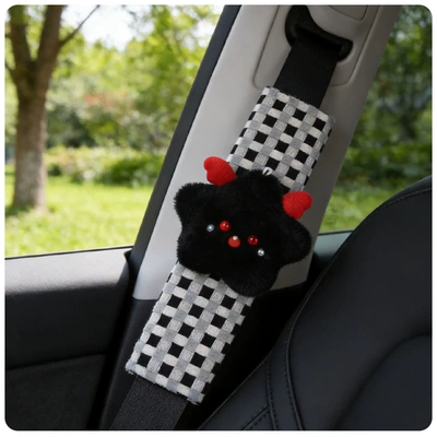 Cartoon Car Seatbelt Shoulder Pad Angel Star Car Decoration Seatbelt Protector Anti-Strangle for Women (Seat belt shoulder pad) - black-and-white-checkered-safety-belt-shoulder-pads-black-wing-stars