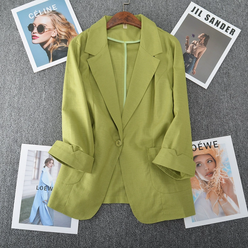 2023 Летний Новый маленький пиджак больших размеров женский пухленький костюм для девочек из тонкого хлопка и льна с семью рукавами 200 кг