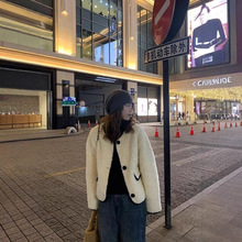 韩版小个子皮毛一体羊羔毛外套女2025秋冬新款加厚宽松棉服其他