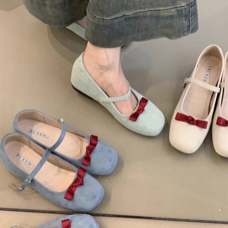 Gentle Fairy Mary Jane Shoes 2025 Spring French Sweet and Cute Bow Shallow Mouth Heightening Ballet Shoes
