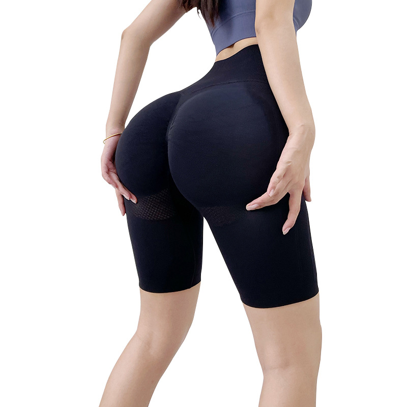 Celebridad de Internet europea y americana sin costuras Peach Hip pantalones de yoga de cinco puntos cintura alta estiramiento cadera medias deportivas Levantamiento de cadera pantalones de fitness