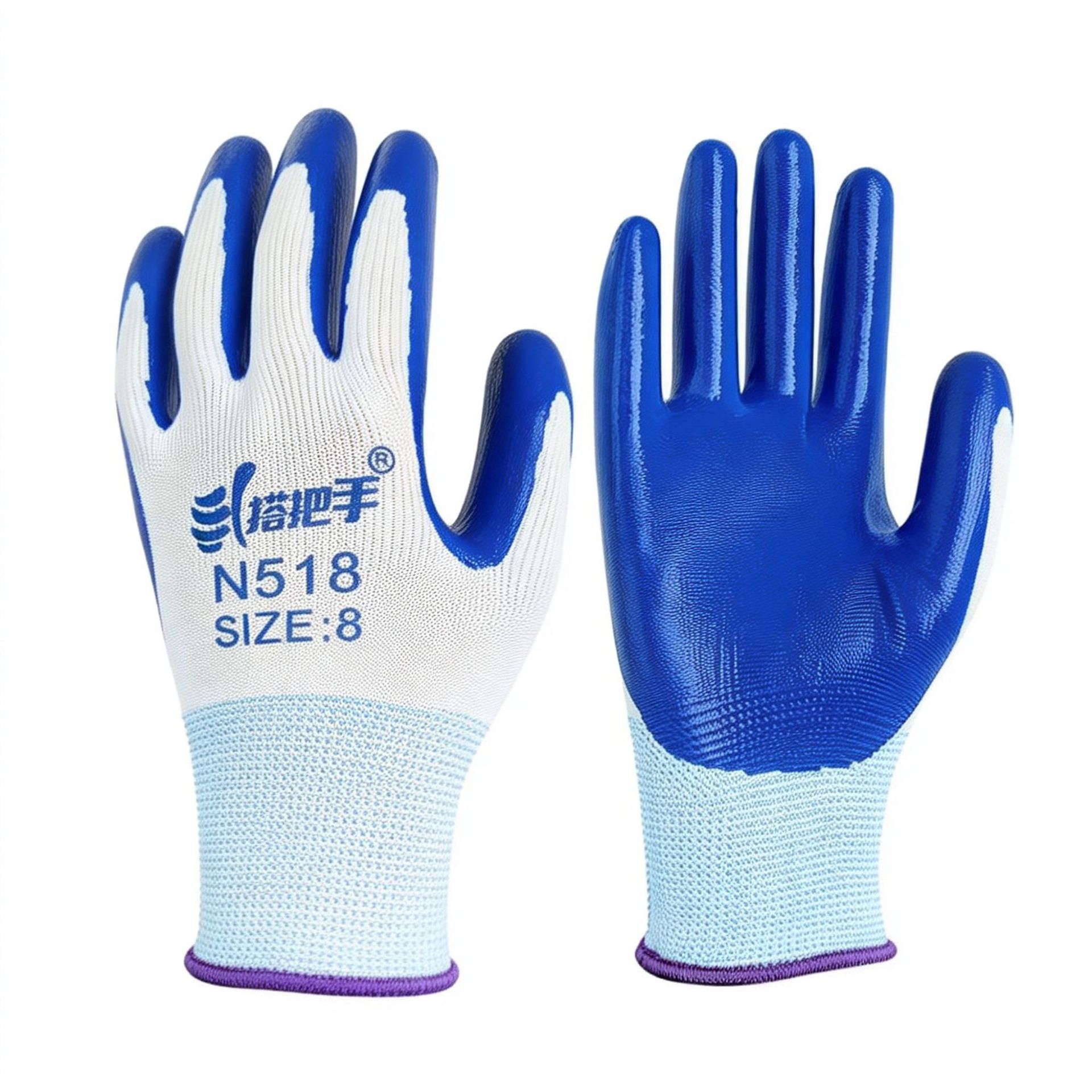 Guantes de nitrilo N518 guantes de caucho resistente al desgaste de nylon para la protección del sitio de construcción con guantes de goma