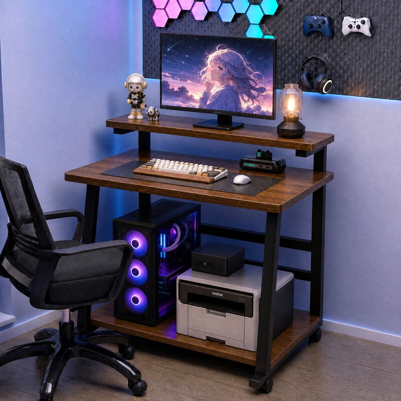 Computer desk for small apartments, bedroom, home use, portable, simple gaming desk, desktop, can accommodate computer tower and printer, single-person desk Computer desk for small apartments, bedroom, home use, portable, simple gaming desk, desktop, can accommodate computer tower and printer, single-person desk