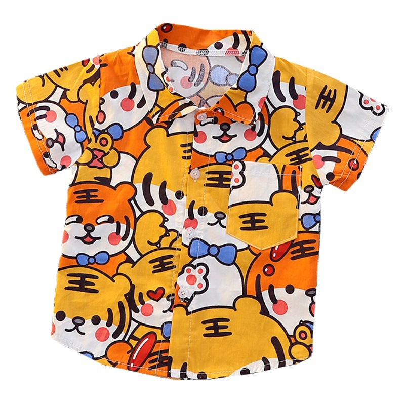 Camisa de manga corta de verano delgada camisa de estilo occidental de los niños de dibujos animados ocasionales 0-5 años de edad Linda moda de una sola pieza