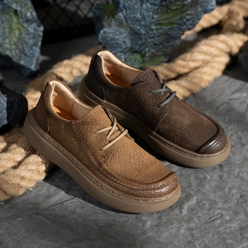 旅途皮鞋男秋季新款百搭透气厚底软面休闲鞋水牛皮大象纹低帮男鞋