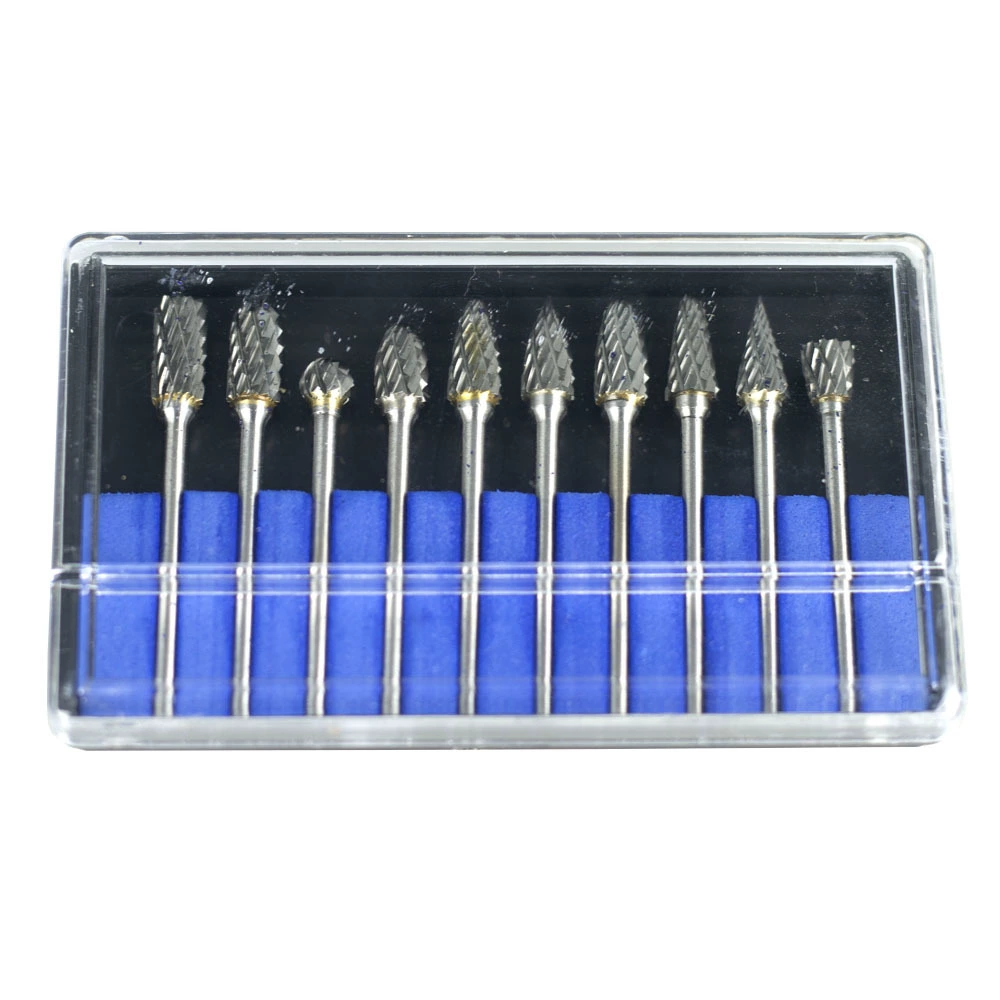 Набор шлифовальных насадок из сплава, вольфрамовые шарошки φ3–6 мм, одно‑ и двузернистые в коробках