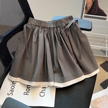 女童夏装短裤2024年新款女大童设计感撞色假两件学院风防走光裙裤