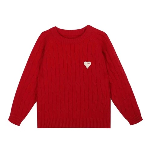 Parent-child set sweater for a family of three,  autumn/winter new thick red cable knit mother and daughter set for babies and toddlers