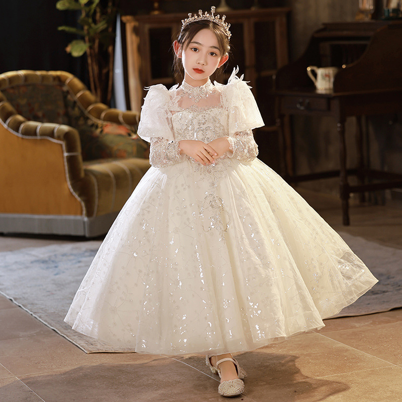 Small princess costume, flower girl dress, piano performance costume, summer long-sleeve, Birthday gift 4