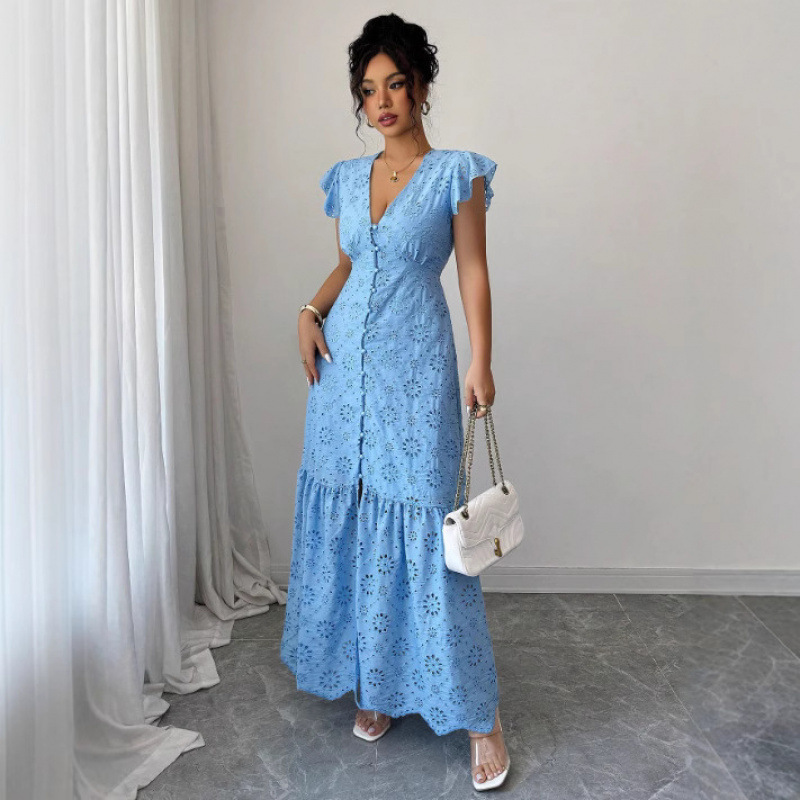 European and American Cross-Border Women's Eyelet Embroidered Dress Skirt 2025 Summer Independent Station Amazon