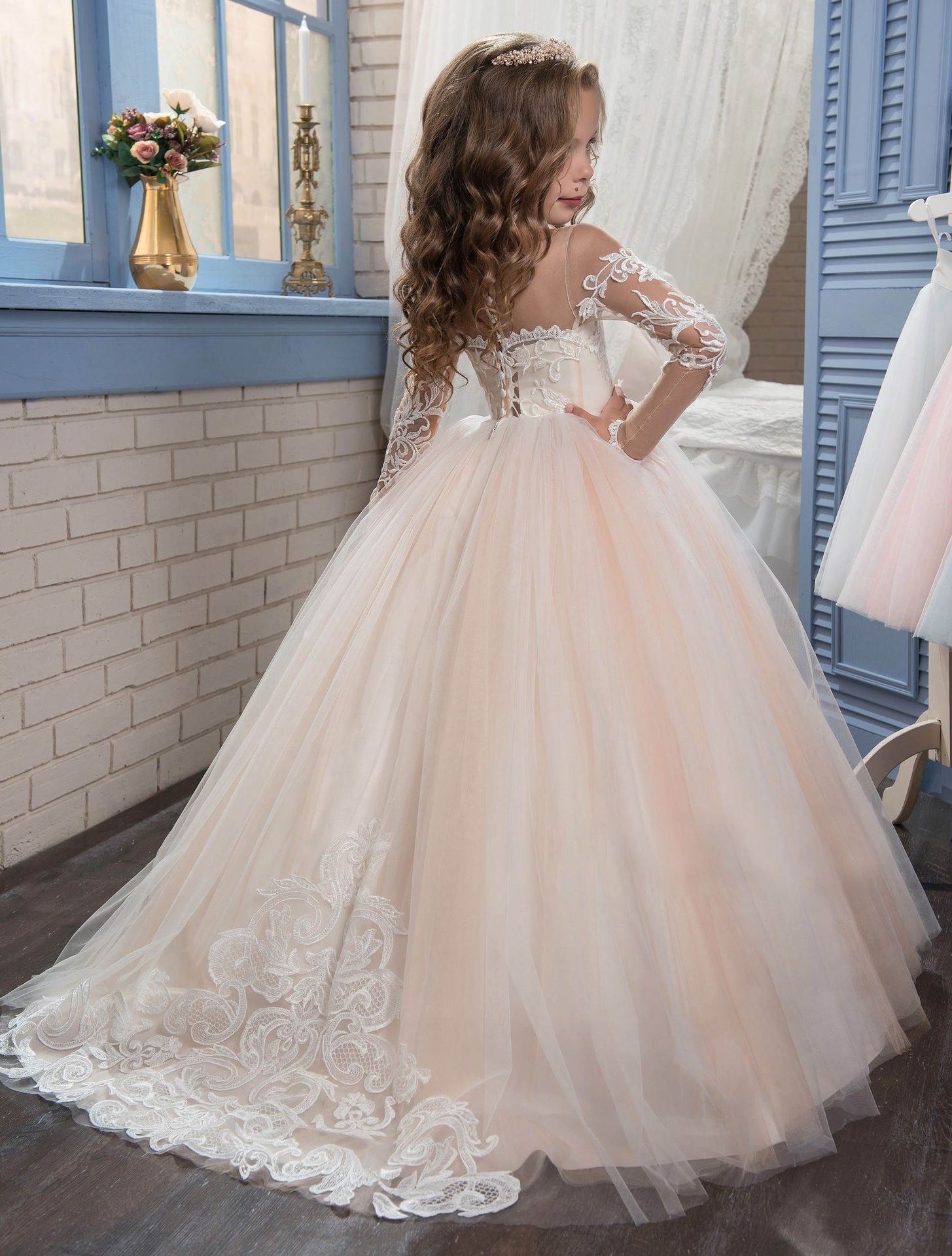 Vestido de noche de tul para niñas, estilo tutú, para bodas, damas de honor, largo hasta el suelo, de princesa, para actuaciones de piano, de Amazon transfronterizo.