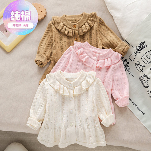 New Autumn/Winter Korean-style Three-color Girls' Knit Sweater for Infants and Babies, Warm and Versatile Top Coat, Wholesale