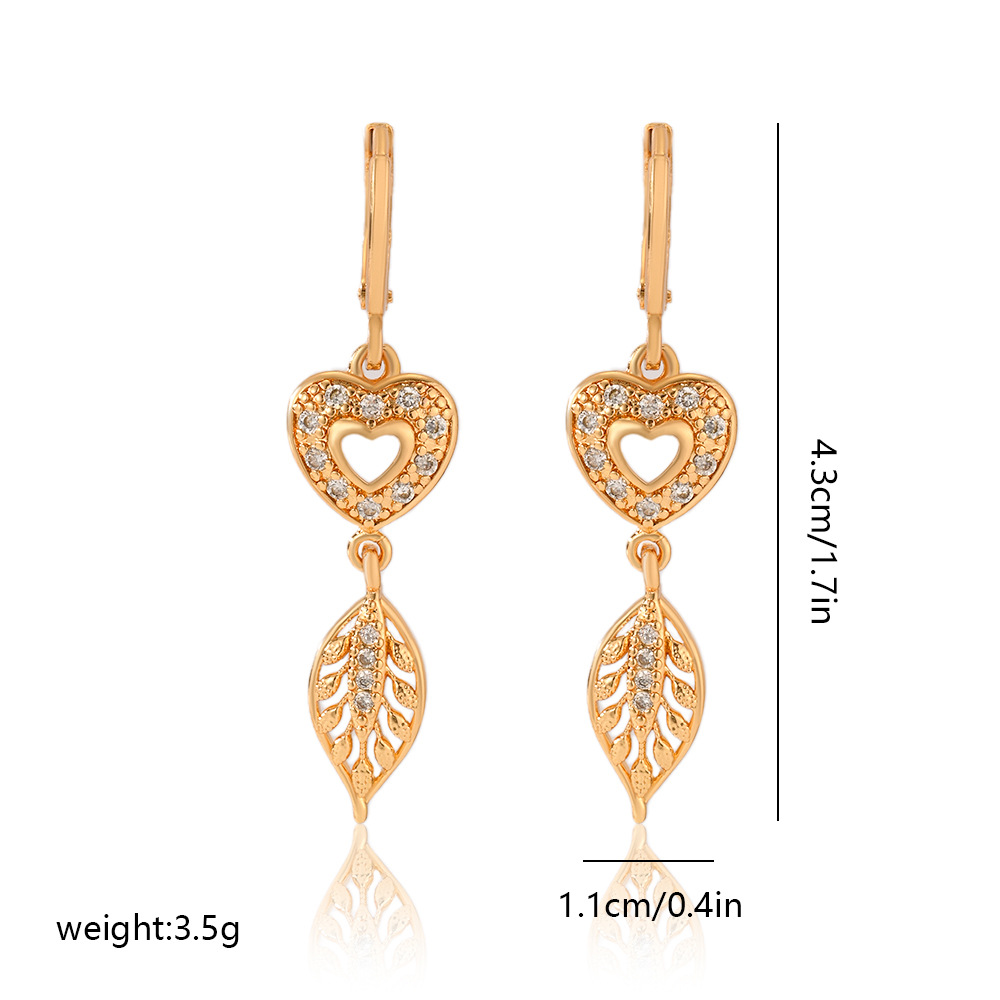 7g Weight Copper Ear Needle Material Zircon Inlay Material Drop Earrings Classification 1 Pair Quantity Date, Tea Party Occasion Copper Material Leaves, Heart Shape, Butterfly Pattern Women's Gender Plating, Inlay Design Modern Style, Classic Style Style 1 Pair Modern Style Classic Style Leaves Heart Shape Butterfly Plating Inlay Copper Zircon Drop Earrings 5