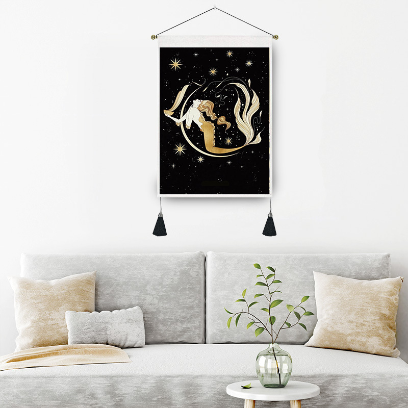 Retro Human Starry Sky Moon Polyester Tapestry Wall Art display picture 4