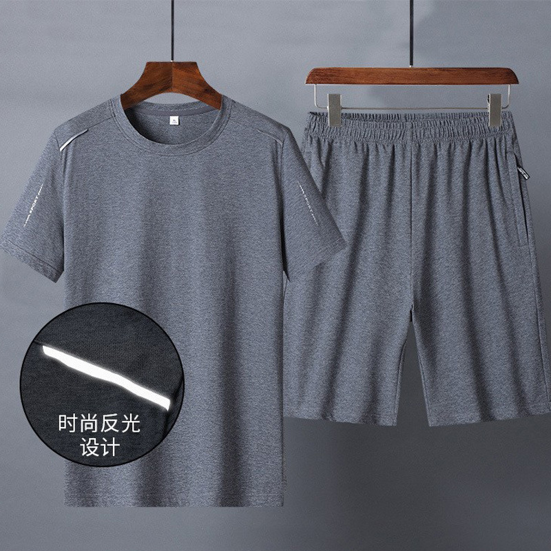 Traje de talla extra grande Papá verano algodón camiseta de manga corta color sólido ropa deportiva casual de mediana edad y ancianos traje deportivo para hombre