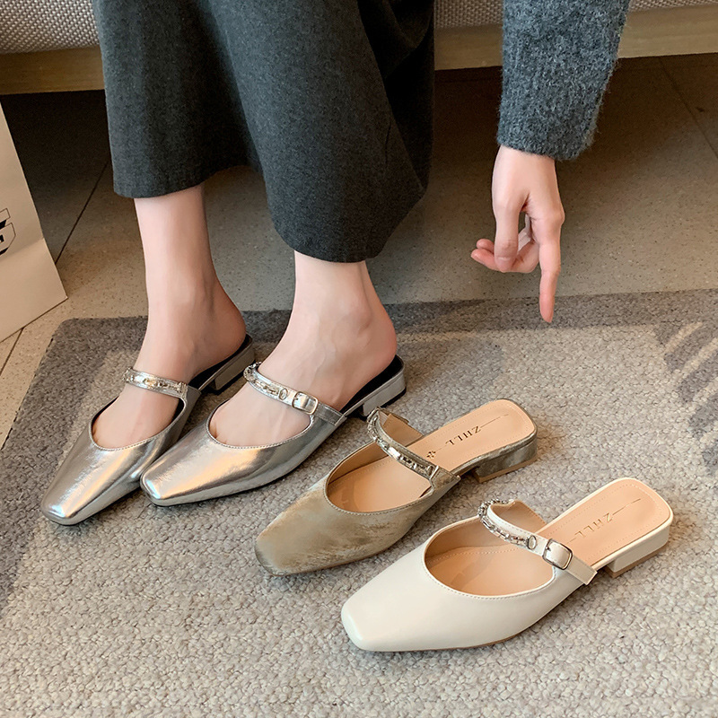 078-3 Women's Summer Open-Toe Mules, Outdoor Sandals, Backless Sandals, Chunky Heel Mules, Wide Fit, Large Size Women's Shoes 41