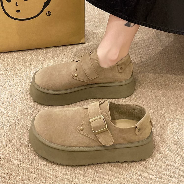 Женские туфли Birkenstock на толстой подошве, осень 2024, новые лоферы на платформе без шнуровки с круглым носком