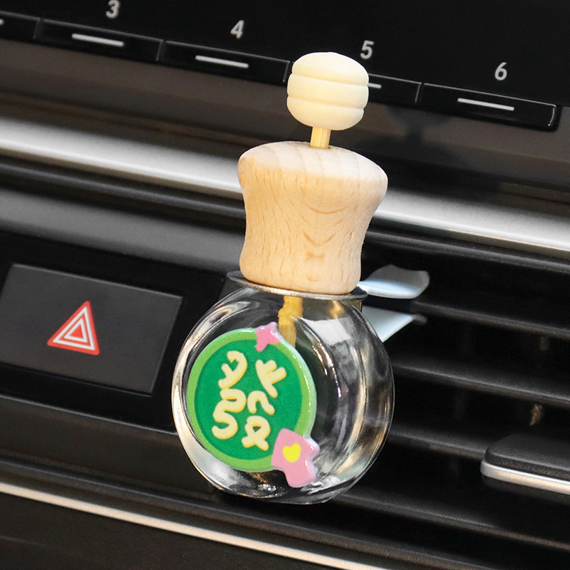 Clip de aromaterapia de coche, texto auspicioso, botella vacía, botella volátil, decoración de salida de aire de coche, fragancia de coche linda de dibujos animados