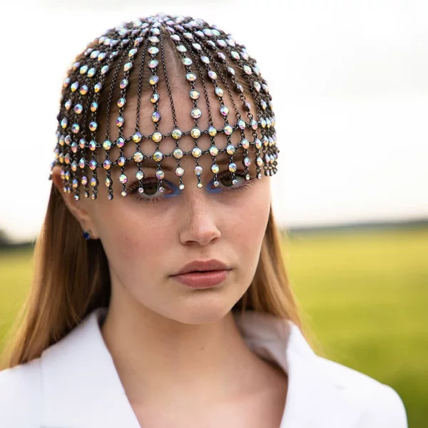 New Mesh Headwear Stylish Ins Style Colorfulful Rhinestone Hair Chain European and American Fashion Hair Accessories Hair Band