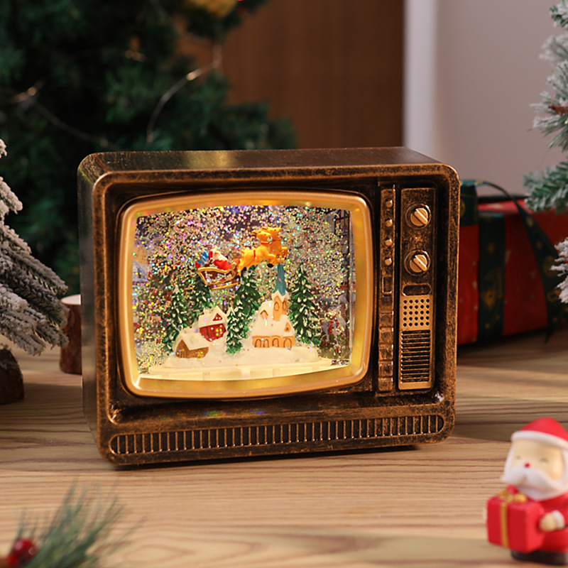 Caja de música navideña con luces, decoración luminosa de Santa Claus, árbol y nieve