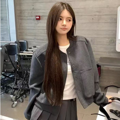 跨境美式复古短款夹克外套女秋季2025新款宽松休闲设计感棒球服潮