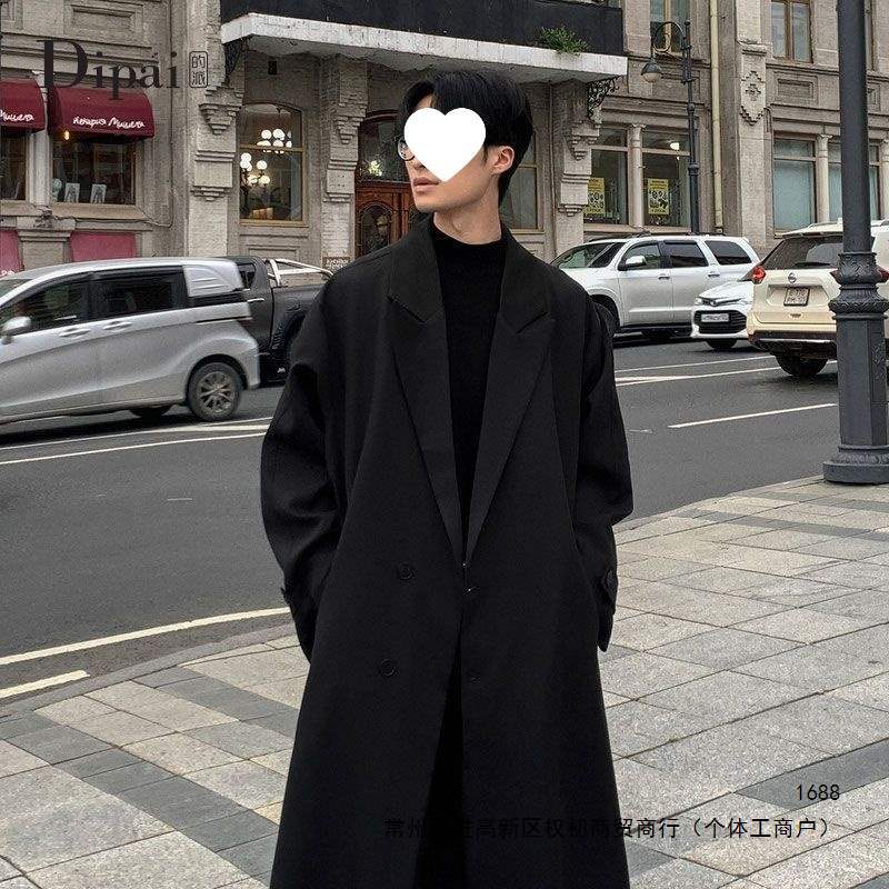 Mid-length over-the-knee trench coat for men, spring and autumn, trendy brand, plus size, British style, dapper coat.