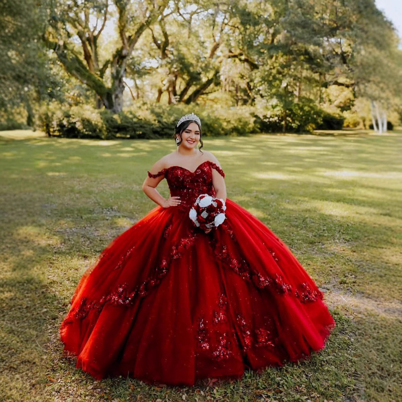 European and American Amazon 2026 New Evening Dress Off-Shoulder Coming-Of-Age Ceremony Dress Princess Dress with Three-Dimensional Floral Appliqué Dress