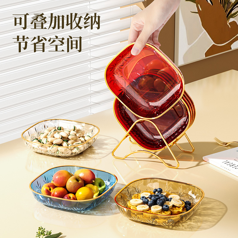 轻奢家用透明水果盘ing高颜值塑料果盘零食盘耐摔PET果盘加厚耐摔|undefined