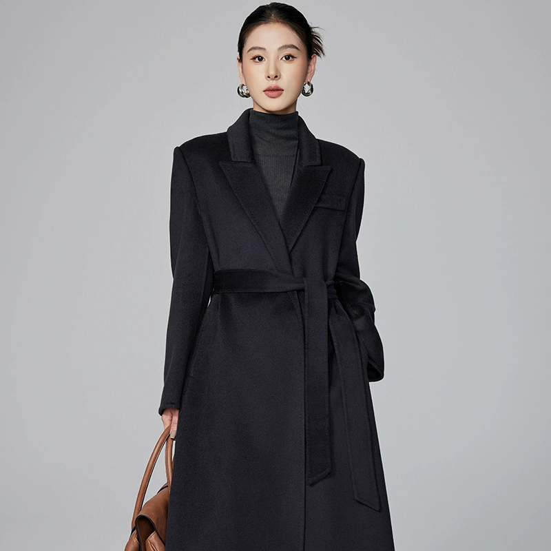 [Первоначально] Длинный шнуровка двусторонний кашемировое пальто женский осень-зима новый премиум чувство плеча костюм шерстяной шерстяной куртки
