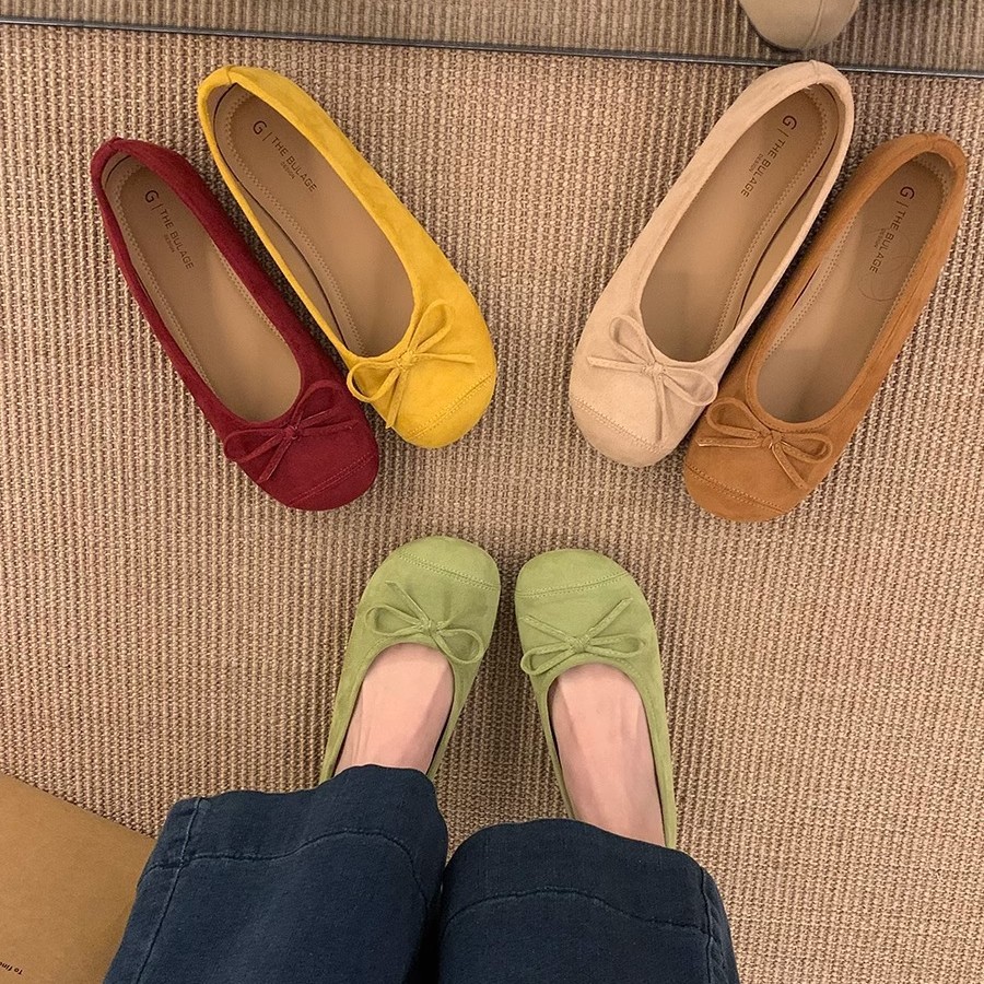 Retro cabeza redonda zapatos de ballet plano zapatos de mujer zapatos 2025 nuevo arco primavera y otoño suave zapatos de noche