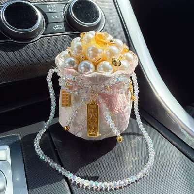 Fortune Bowl, Lucky Bag, Car Bamboo Charcoal Bag Pendant, Car Cup Holder Ornament, Safe Journey Car Bamboo Carbon Decoration (Aktiv kömürlü qoxu uducular) - pink