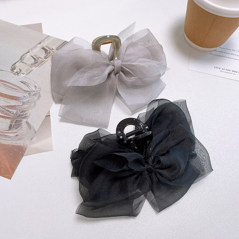 Pinza para el pelo con lazo de malla estilo etéreo elegante_voghion.com