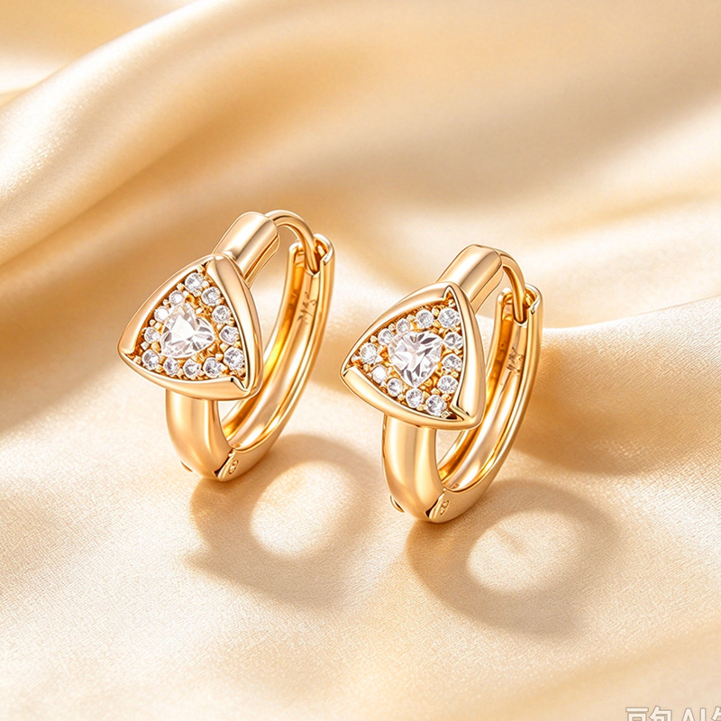 Pendientes de Aro con Zirconia de Aleación de Cobre Bañado en Oro de 18K