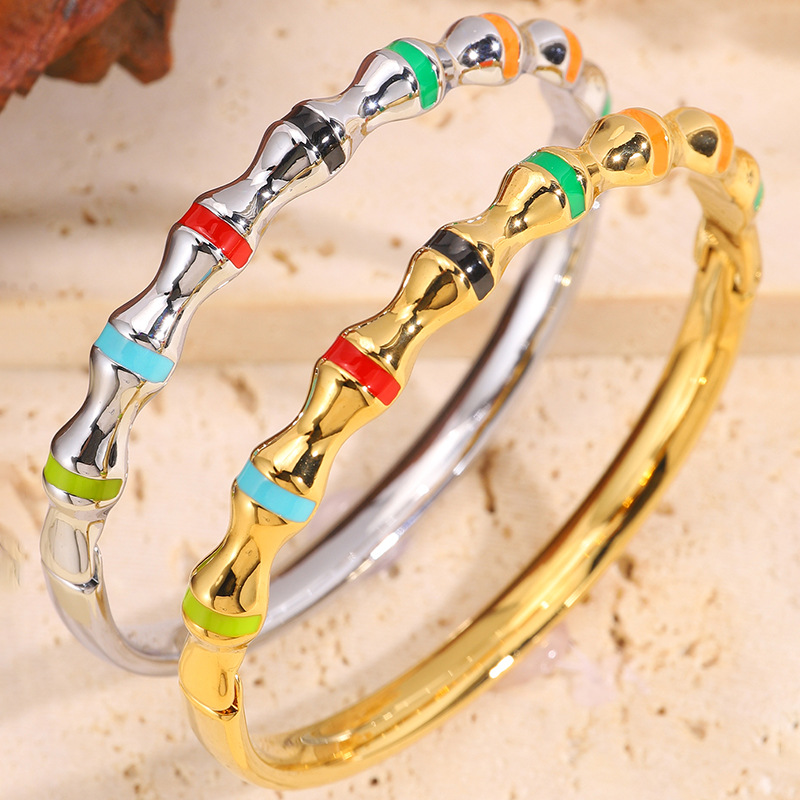 Brazalete de acero de titanio personalidad de goteo de agua de bambú colorido goteo de aceite brazalete de nicho diseño de pareja joyas de brazalete