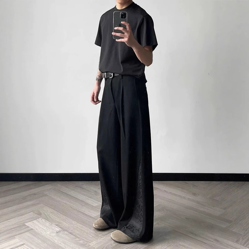 High-quality "Dark Pattern Carved" Elegant Court Stitching A- Version Casual Pants Wearing cleanfit Pants for All Seasons