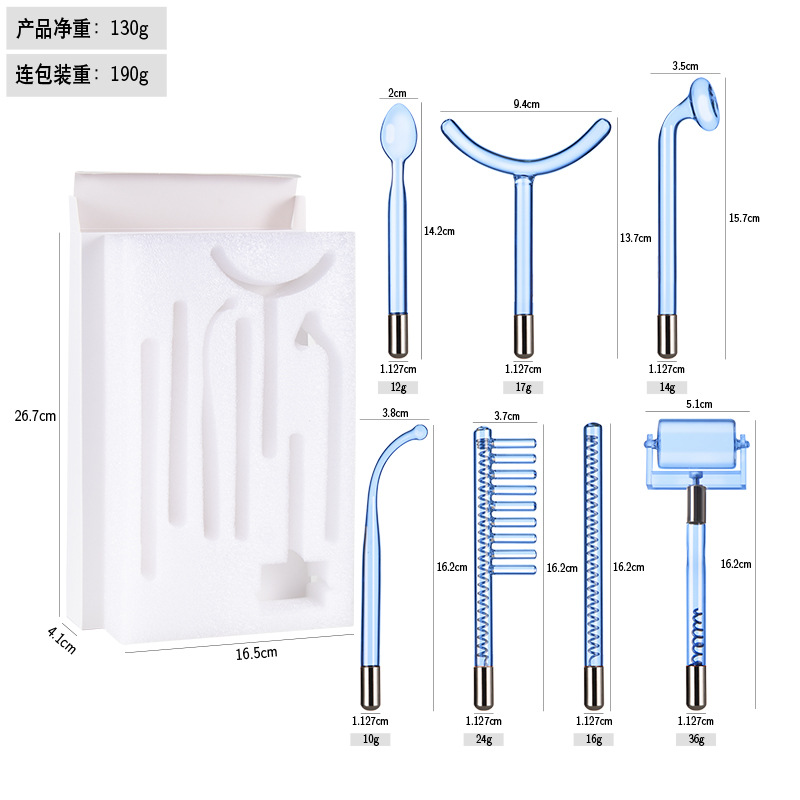 Caja de instrumentos de electroterapia de alta frecuencia 7-piezas Conjunto de 4 piezas 6-pieza accesorios de instrumento de belleza de vidrio electroterapia